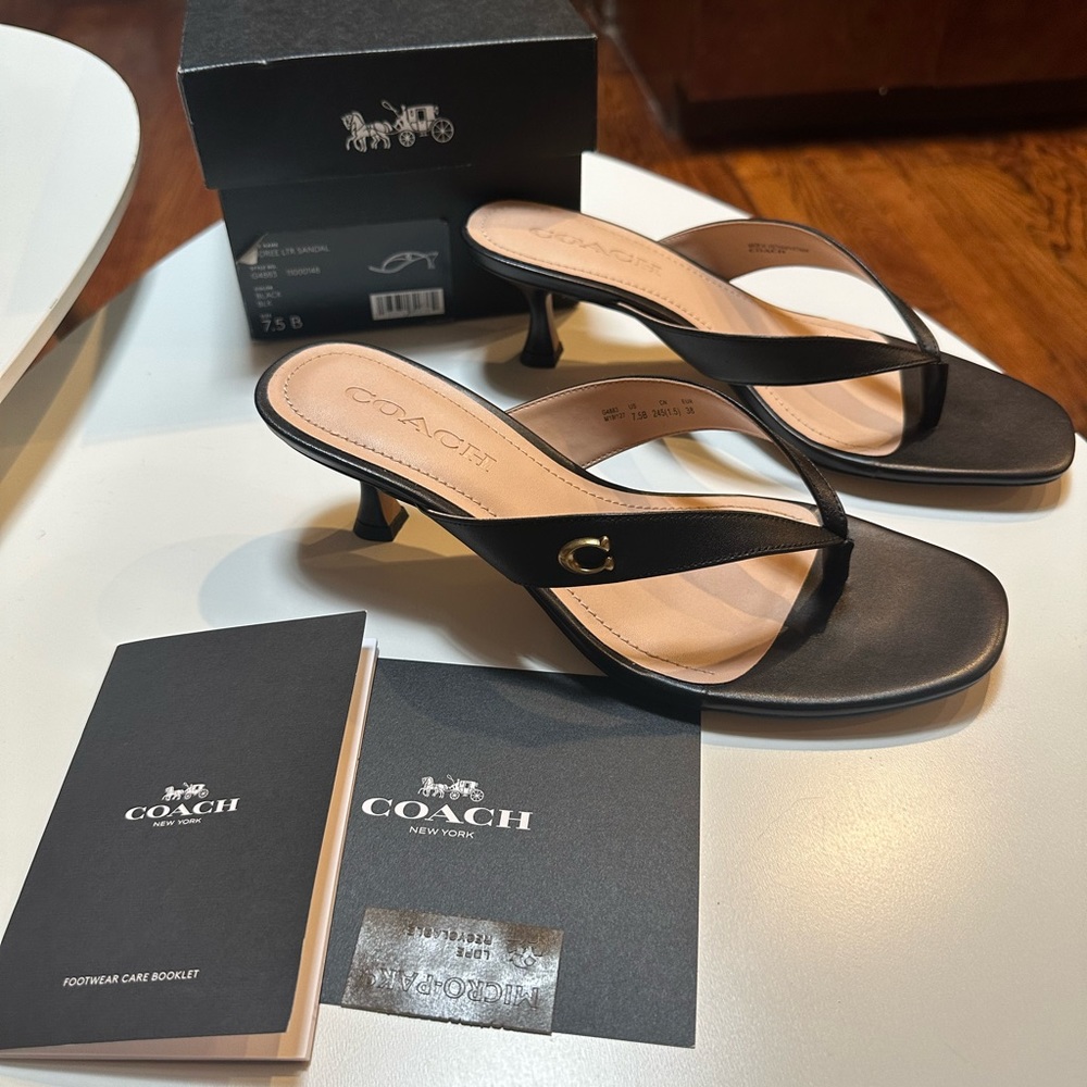 COACH Audree Black Thing Sandal Heels NEW Size 7.5